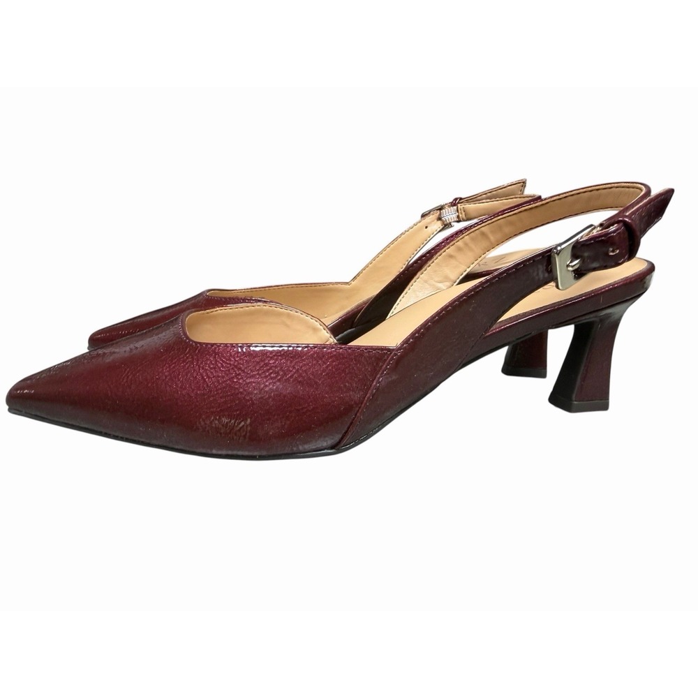 Naturalizer Dalary Slingback Heels Womens‎ 7W Burgundy Patent Pointed Toe Pumps